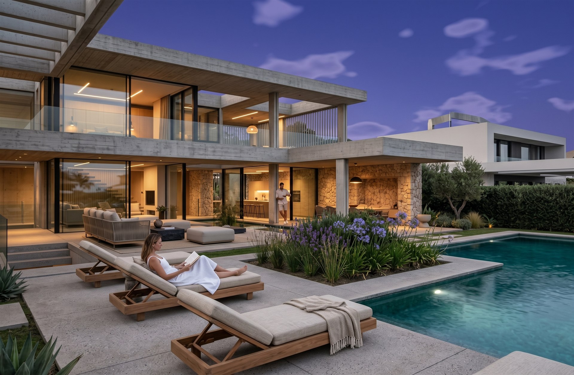AI enhanced evening illustration of the Marbella south villa